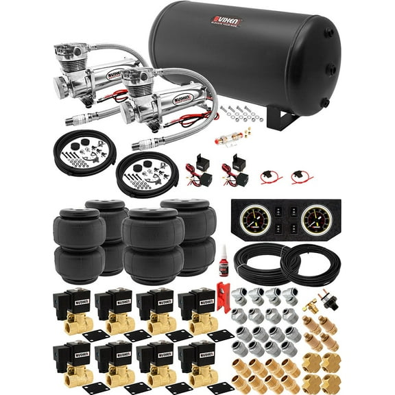Vixen Air Suspension Kit for Truck/Car Bag/Air Ride/Spring. On Board System- Dual 200psi Compressor, 6 Gallon Tank. For Boat Lift,Towing,Lowering,Load Leveling,Onboard Train Horn VXX1209PB/4863DC