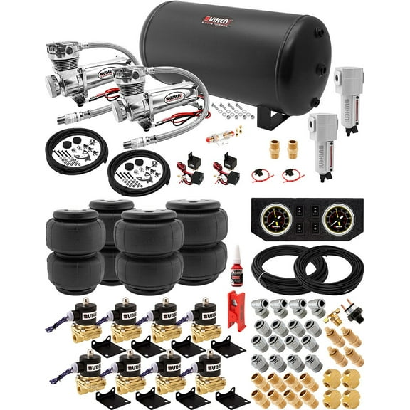 Vixen Air Suspension Kit for Truck/Car Bag/Air Ride/Spring. On Board System- Dual 200psi Compressor, 6 Gallon Tank. For Boat Lift,Towing,Lowering,Load Leveling,Onboard Train Horn VXX3804PB/4863DCF