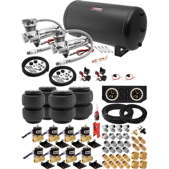 Vixen Air Suspension Kit for Truck/Car Bag/Air Ride/Spring. On Board System- Dual 200psi Compressor, 6 Gallon Tank. For Boat Lift,Towing,Lowering,Load Leveling,Onboard Train Horn VXX1208PB/4863DC