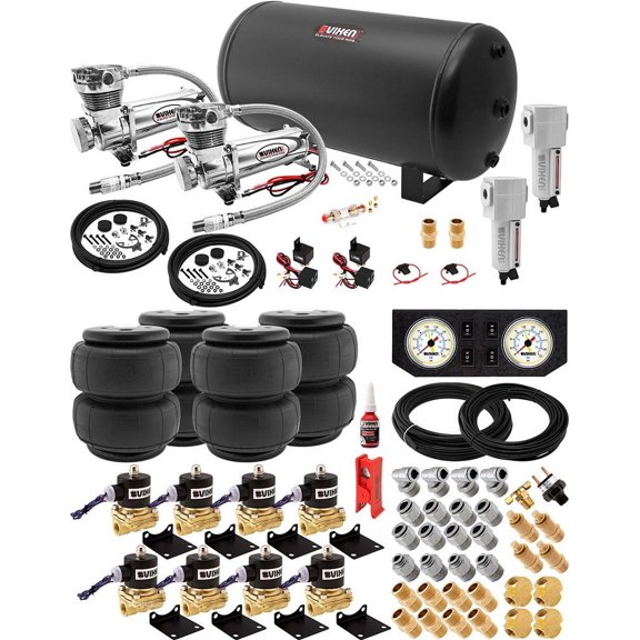 Vixen Air Suspension Kit, 200 PSI Compressors, 6 Gallon Tank, 4 Air Springs