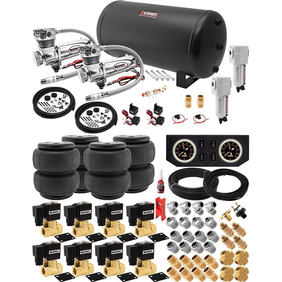 Vixen Air Suspension Kit for Truck/Car Bag/Air Ride/Spring. On Board System- Dual 200psi Compressor, 6 Gallon Tank. For Boat Lift,Towing,Lowering,Load Leveling,Onboard Train Horn VXX1209FB/4863DCF