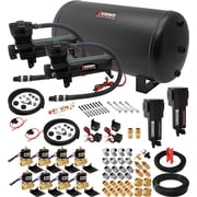 طقم تعليق الهواء Vixen للشاحنة / حقيبة السيارة / ركوب الهواء / الربيع. على متن النظام - ضاغط 200psi مزدوج ، 6 خزان غالون. لرفع القوارب ، القطر ، التخفيض ، تسوية التحميل ، القطار على متن الطائرة VXX1208H / 4863DBF