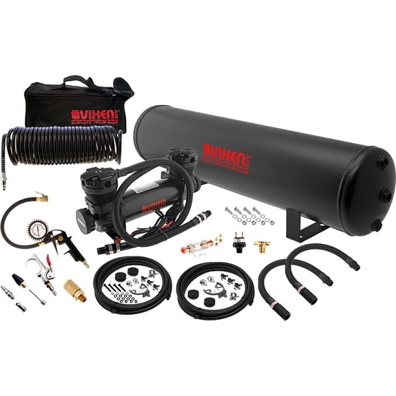Vixen Air VortexX Suspension Kit for Truck/Car Bag/Air Ride. On Board System- 300psi Dual Cylinder Compressor, 5 Gallon Tank, Tire Inflation Kit. For Towing, Load Leveling, Train Horn VXO8852DBI