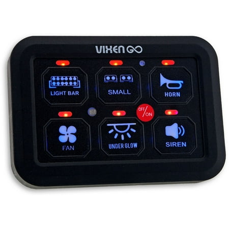 Vixen Go 6 Gang Switch Panel - Device/Light Controller Switch Box with 1 Mode (Toggle), LED Touch Control, 7-Color RGB, Memory Function, Waterproof for Off Road, Car, Truck, RV, Boat