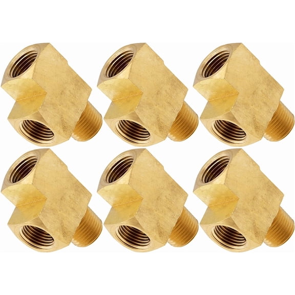 Vixen Horns 1/2" NPT Male (1) x 1/2" NPT Female (2) Tee Fitting Brass Material for Train/Air Horn Tanks - Bundle of six fittings VXA7612-6