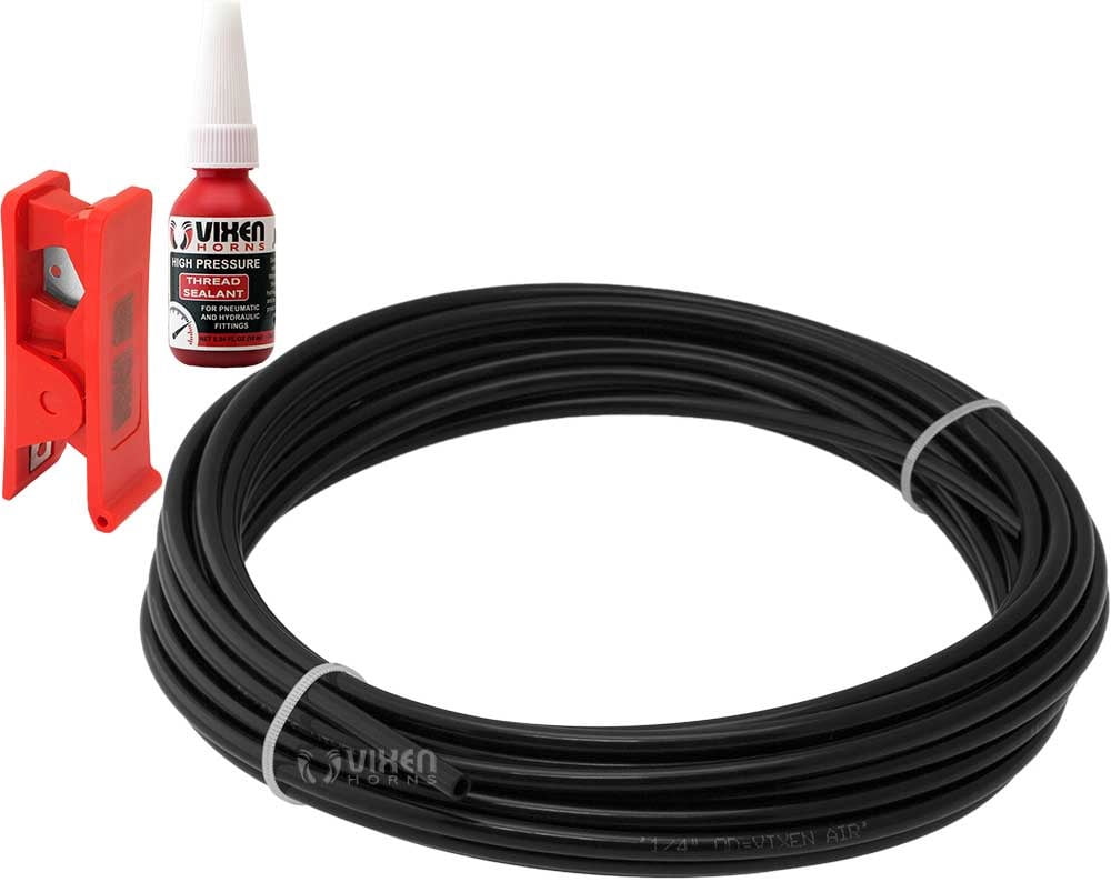 Vixen Air 3/8 OD Heavy Duty Nylon Hose 25FT with Thread Sealant and Vixen Air 3/8 OD Heavy Duty Nylon Hose 25FT with Thread Sealant and