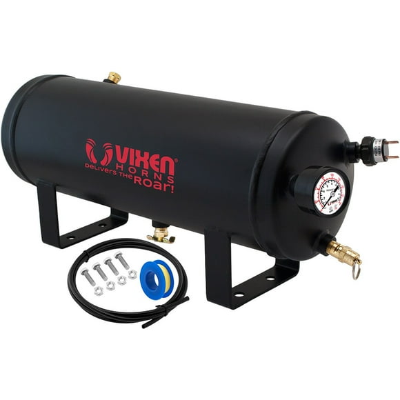Vixen Horns 1.5 Gallon (6 Liter) 6 Ports Train/Air Horn Tank System/Kit 150 PSI with Gauge,Pressure Switch,Drain and Safety Valve,Compression Fitting,Male Plug,Hose,Thread Sealant VXT1500
