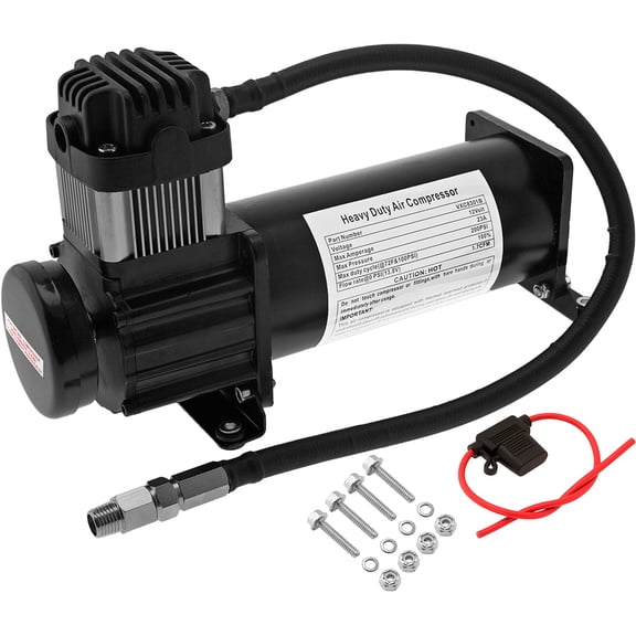 Vixen Horns 12V Air Compressor 200 PSI - Train Horn Compressor with 1/4" NPT Stainless Steel Braided Hose, Onboard Air Compressor Heavy Duty VXC8301B