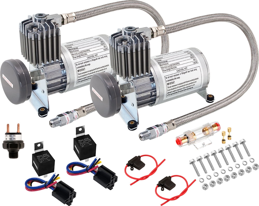 Vixen Horns Heavy Duty Dual Onboard Air Compressors 150 PSI. Universal