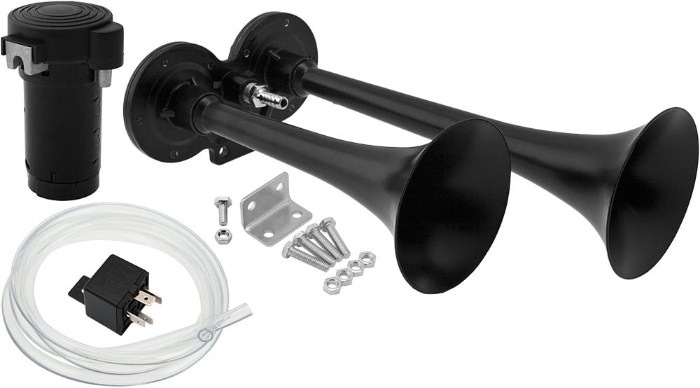 Vixen Horns Loud 2/Dual Trumpet Train Air Horn with One Compressor Full  Complete System/Kit Black 12V VXH2311B 
