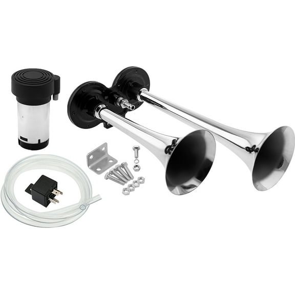 Vixen Horns Loud 2/Dual Trumpet Train Air Horn with One Compressor Full Complete System/Kit Chrome 12V VXH2311C