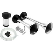 Vixen Horns Loud 2/Dual Trumpet Train Air Horn with One Compressor Full Complete System/Kit Chrome 12V VXH2311C