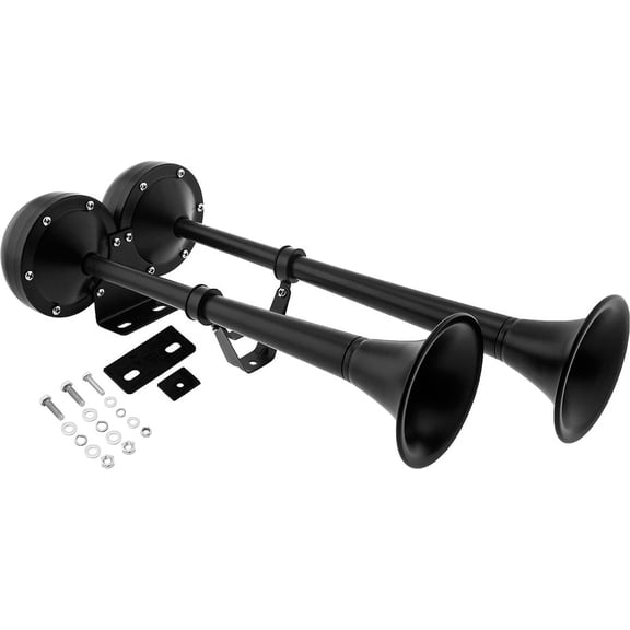 Vixen Horns Loud Powerful Dual Stainless Steel Trumpets Marine Electric Train Horn for Boats/RV/Trucks 12V Black VXH2112MAR-B