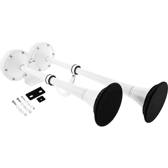 Vixen Horns Loud Powerful Dual Stainless Steel Trumpets Marine Electric Train Horn w/Covers for Boats/RV/Trucks 12V White VXH2112MAR-W/P