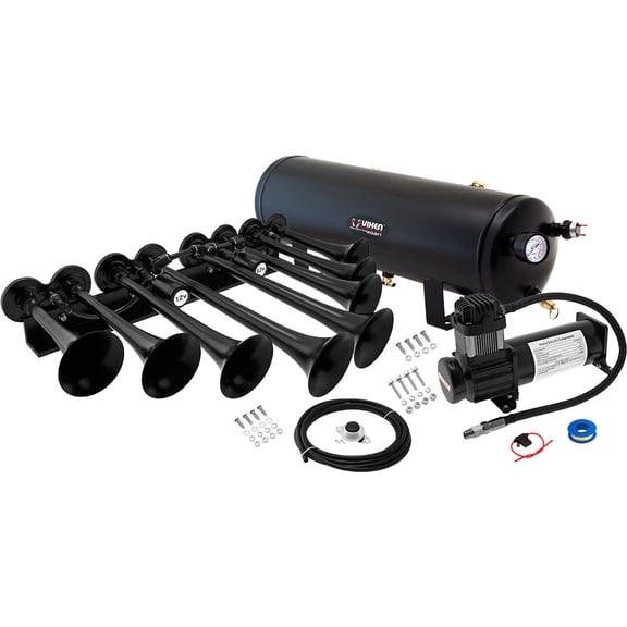 Vixen Horns OCTOPOD Train Horn Kit for Trucks/Car/Semi. Complete Onboard System- 200psi Air Compressor, 3 Gallon Tank, 8 Trumpets. Super Loud dB. Fits Vehicles like Pickup/Jeep/RV 12v VXO8330B/8124XB
