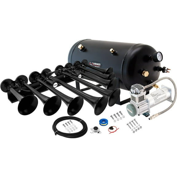 Vixen Horns OCTOPOD Train Horn Kit for Trucks/Car/Semi. Complete Onboard System- 200psi Air Compressor, 5 Gallon Tank, 8 Trumpets. Super Loud dB. Fits Vehicles like Pickup/Jeep/RV 12v VXO8350/8124XB