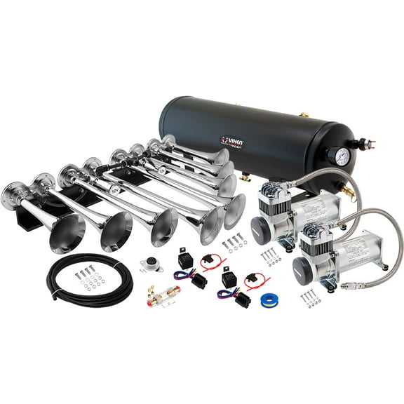 Vixen Horns OCTOPOD Train Horn Kit for Trucks/Car/Semi.Complete Onboard System-Dual 200psi Air Compressor,3 Gallon Tank,8 Trumpets.Super Loud dB.Fits Vehicles like Pickup/Jeep/RV 12v VXO8330DP/8124XC