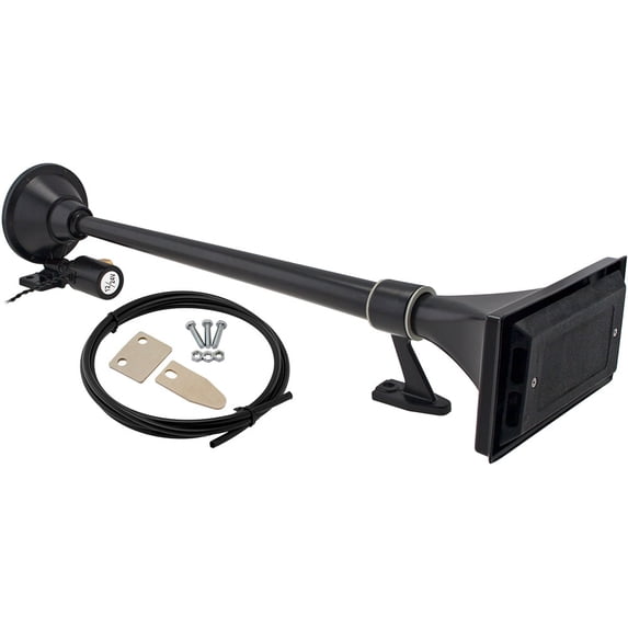 Vixen Horns Train Horn for Boat/Truck/Car. Air Horn Waterproof Black Single Trumpet + Cover. Super Loud dB. Marine Grade Finish. Fits 12v/24v Vehicles like Semi/Pickup/Jeep/SUV VXH1264B