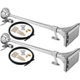 thumbnail image 1 of Vixen Horns Train Horn for Boat/Truck/Car. Air Horn Waterproof Chrome Plated Dual Trumpet (Large) + Cover. Super Loud dB. Marine Grade Finish. Fits 12v Vehicles like Semi/Pickup/Jeep/SUV VXH1167CX2, 1 of 9