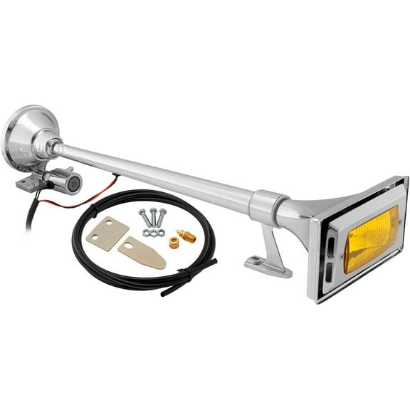 Vixen Horns Train Horn for Boat/Truck/Car. Air Horn Waterproof Chrome Plated Single Trumpet + Light & Cover. Super Loud dB. Marine Grade Finish. Fits 12v Vehicles like Semi/Pickup/Jeep/SUV VXH1264Y