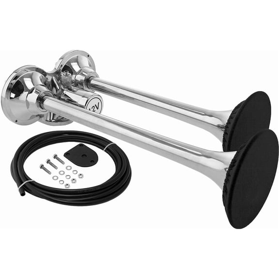 Vixen Horns Train Horn for Boat/Truck/Car. Stainless Steel Air Horn Waterproof Chrome Dual Trumpet w/Covers. Super Loud dB. Marine Grade. Fits 12v Vehicles like Semi/Pickup/Jeep/SUV VXH2140SS/P