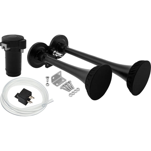 Vixen Horns Train Horn Kit for Trucks/Car/Motorcycle. Complete System with Air Compressor, 2 Trumpets w/Covers. Super Loud dB. Fits Vehicles like Pickup/Semi/RV/SUV 12v Black VXH2311B/P