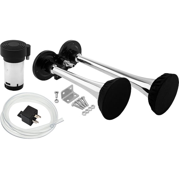 Vixen Horns Train Horn Kit for Trucks/Car/Motorcycle. Complete System with Air Compressor, 2 Trumpets w/Covers. Super Loud dB. Fits Vehicles like Pickup/Semi/RV/SUV 12v Chrome Plated VXH2311C/P