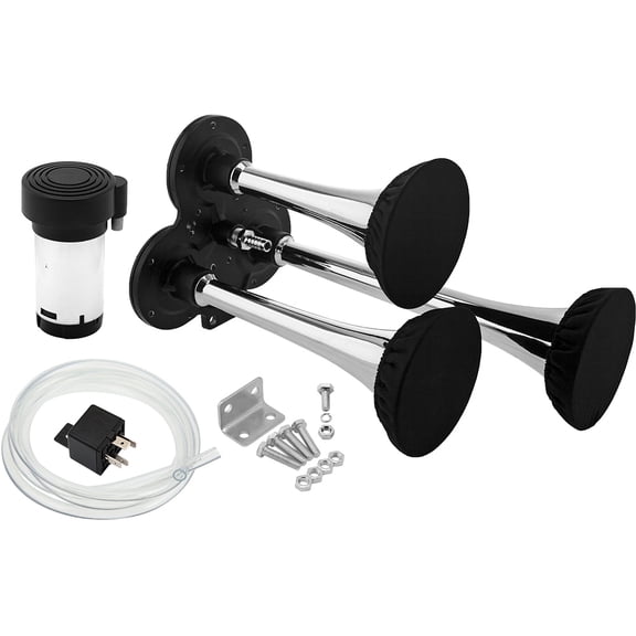 Vixen Horns Train Horn Kit for Trucks/Car/Motorcycle. Complete System with Air Compressor, 3 Trumpets w/Covers. Super Loud dB. Fits Vehicles like Pickup/Semi/RV/SUV 12v Chrome Plated VXH2411C/P