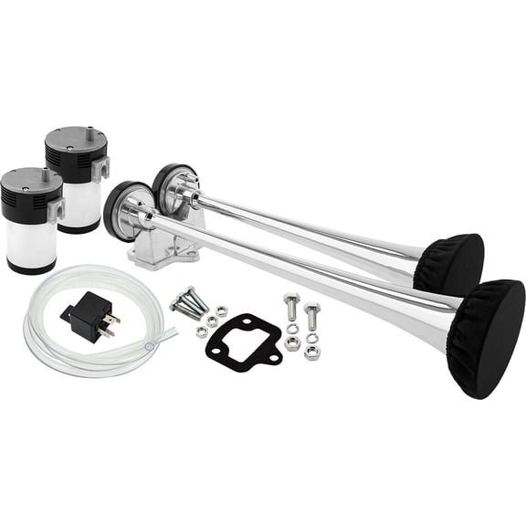 Vixen Horns Train Horn Kit for Trucks/Car/Motorcycle. Complete System with Dual Air Compressor, 2 Trumpets w/Covers. Super Loud dB. Fits Vehicles like Pickup/Semi/RV/SUV 12v Chrome Plated VXH2112C