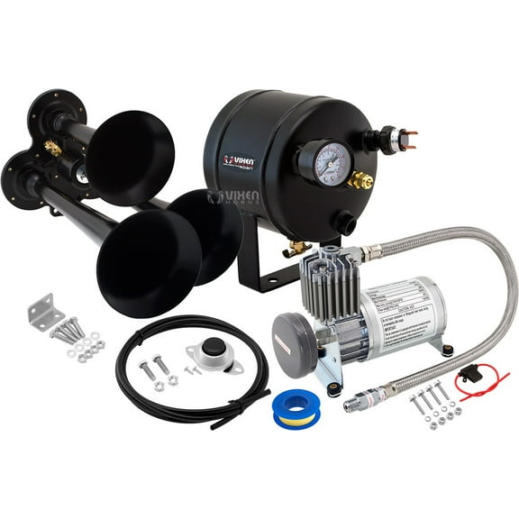 Vixen Horns Train Horn Kit for Trucks/Car/Semi. Complete Onboard System- 150psi Air Compressor, 0.5 Gallon Tank, 3 Trumpets. Super Loud dB. Fits Vehicles like Pickup/Jeep/RV/SUV 12v VXO8805/3114B
