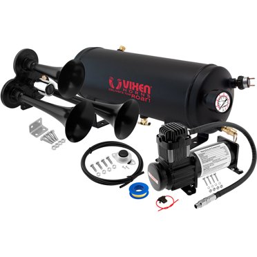 Vixen Horns Train Horn Kit – 3 Trumpets, 1.5 Gallon Air Tank, 150 PSI (For Truck/Car/Semi)