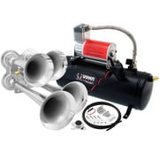 Vixen Horns Train Horn Kit for Trucks/Car/Semi. Complete Onboard System- 150psi Air Compressor, 1.5 Gallon Tank, 4 Trumpets. Super Loud dB. Fits Vehicles like Pickup/Jeep/RV/SUV 12v VXO8530/4114