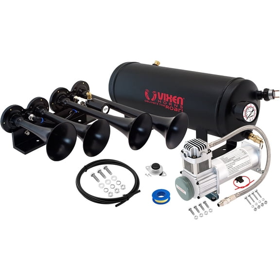 Vixen Horns Train Horn Kit, 4 Trumpets, 200 PSI Compressor, 1.5 Gallon Tank