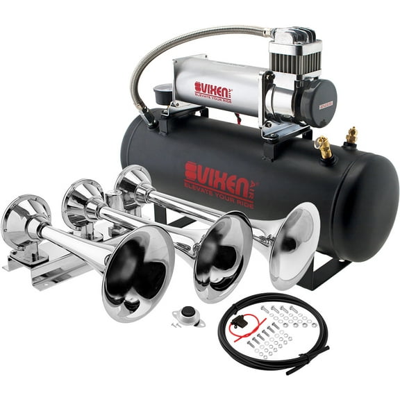 Vixen Horns Train Horn Kit for Trucks/Car/Semi. Complete Onboard System- 200psi Air Compressor, 2.5 Gallon Tank, 3 Trumpets. Super Loud dB. Fits Vehicles like Pickup/Jeep/RV/SUV 12v VXO8580/3418C
