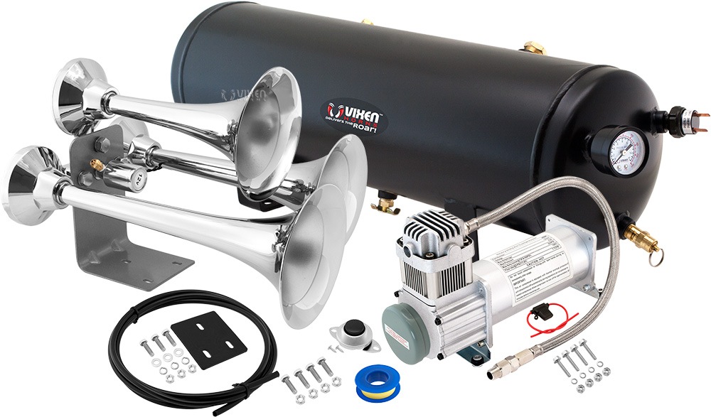 4-Trumpet Train Air Horn Kit For Trucks: Includes All-In-One 12 Volt Air System - MyPushcart - Foto 8