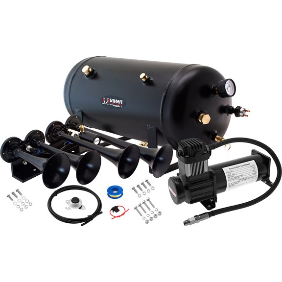 Vixen Horns Train Horn Kit, 4 Trumpets, 200 PSI Compressor, 5 Gallon Tank