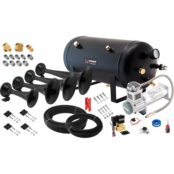 Vixen Horns Train Horn Kit, 4 Trumpets, 200 PSI Compressor, 5 Gallon Tank