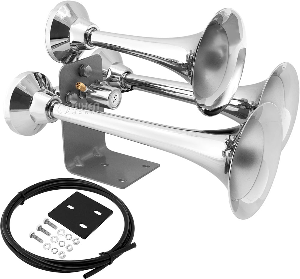 Zone Tech 12V Single Trumpet Air Horn - Premium Quality Silver Single  Trumpet Air Horn Relay Included Chrome + Compressor Super Loud 150db for  Truck