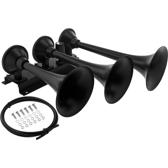 Vixen Horns Train Horn for Truck/Car. 3 Air Horn Black Heavy Duty Trumpets. Super Loud dB. Fits 12v Vehicles like Semi/Pickup/Jeep/RV/SUV VXH3418B