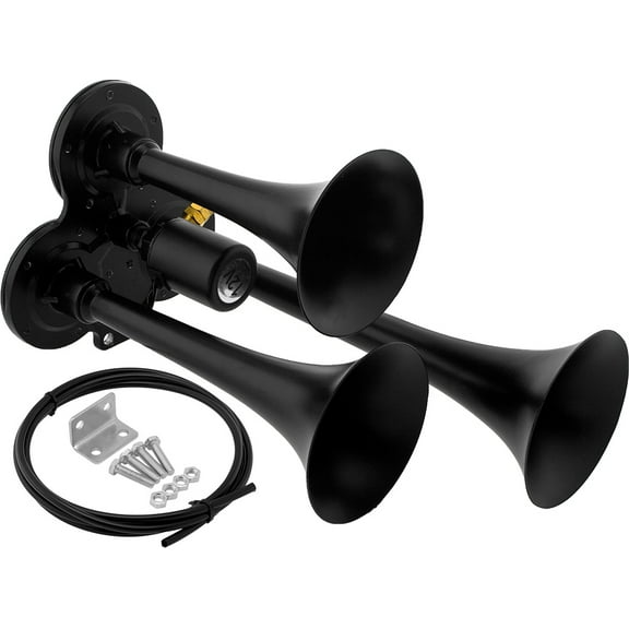 Vixen Horns Train Horn for Truck/Car. 3 Air Horn Black Trumpets. Super Loud dB. Fits 12v/24v Vehicles like Semi/Pickup/Jeep/RV/SUV VXH3311B