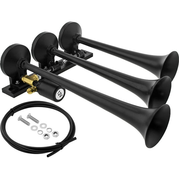 Vixen Horns Train Horn for Truck/Car. 3 Air Horn Black Trumpets. Super Loud dB. Fits 12v Vehicles like Semi/Pickup/Jeep/RV/SUV VXH3118B