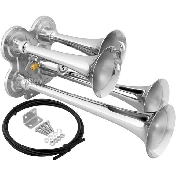 Vixen Horns Train Horn for Truck/Car. 4 Air Horn Chrome Plated Trumpets. Super Loud dB. Fits 12v Vehicles like Semi/Pickup/Jeep/RV/SUV VXH4114