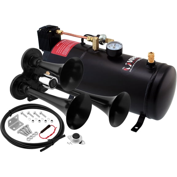 Vixen Horns Triple Trumpet Train Horn Kit, 150 PSI Compressor, 1 Gallon Tank, Metal, Loud