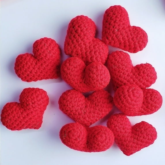 Vixolx 2" Mini Crochet Hearts Gifts, Bowl Fillers, Mother's Day, Handmade Gifts, Romantic Home Style, Gift for Her/Him (Red-4PCS)