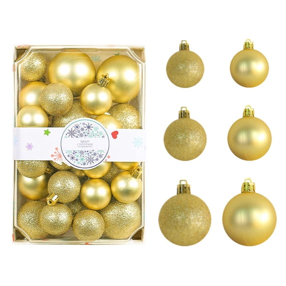 Vixolx 26ct Christmas Balls Tree Ornaments, 4/5/6CM Shatterproof Assorted Glitter Baubles Christmas Tree Decorations for Holiday Xmas Tree Decor (Gold)