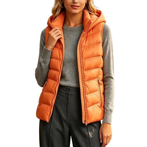 Vixolx Hooded Puffer Vest for Women Solid Full Zip Padded Sleeveless Jackets with Pockets Winter Warm Quilted Coat