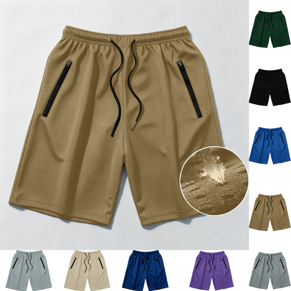 Vixolx Mens Mesh Athletic Shorts Drawstring Dry Gym Running Shorts Casual Vacation Beach Shorts with Zipper Pocket