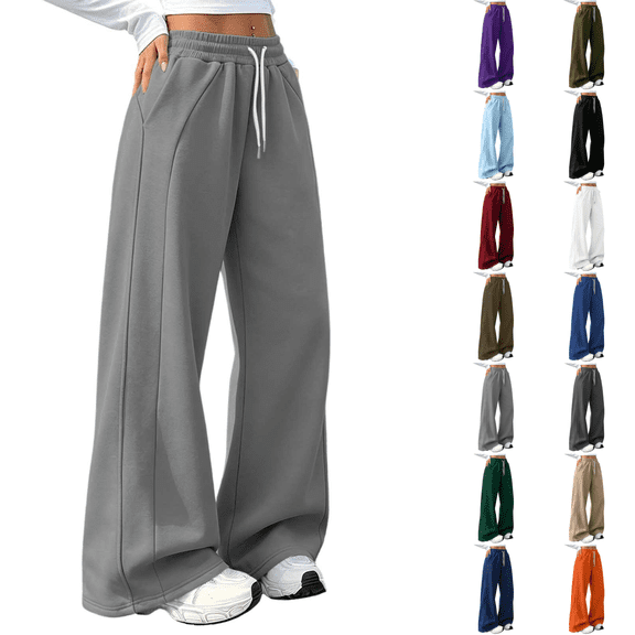 Vixolx Sweatpants Women Drawstring High Waist Casual Wide Leg Pants Baggy Trousers with Pockets Fall Winter Fashion Pants