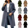 thumbnail image 1 of Vixolx Winter Peacoat for Women Fashion Notched Lapel Collar Double Breasted Woolen Coat with Side Pockets Solid Long Sleeve Overcoat, 1 of 9