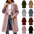 thumbnail image 1 of Vixolx Winter Peacoat for Women Fashion Notched Lapel Collar Double Breasted Woolen Coat with Side Pockets Solid Long Sleeve Overcoat, 1 of 9